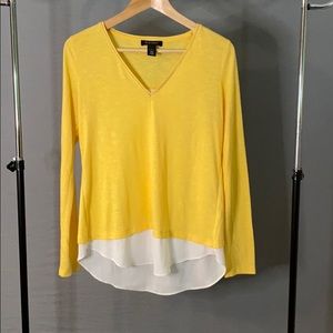 Long sleeve yellow w/ white trim blouse